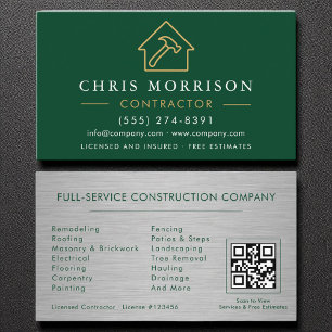 Tarjeta De Visita Construcción de Edificios de Metal Verde Dorado Có