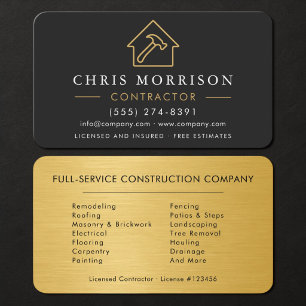 Tarjeta De Visita Construcción de edificios de oro negro metálico