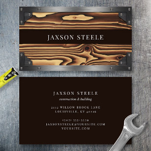 Tarjeta De Visita Construcción de grano de madera y metal remachado