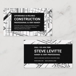 Tarjeta De Visita Construcción de huella azul en blanco y negro