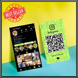 Tarjeta De Visita Construcción de Instagram Lime Green QR