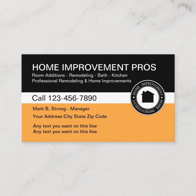 Tarjeta De Visita Construcción de las mejoras para el hogar (Anverso)