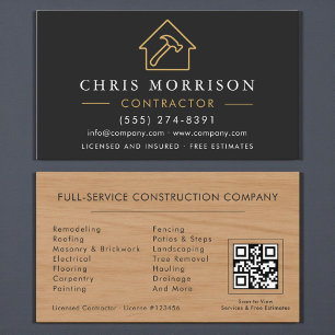 Tarjeta De Visita Construcción de madera Construcción de oro negro C
