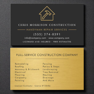 Tarjeta De Visita Construcción de Mano de Metal Dorado Negro