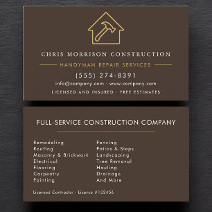 Tarjeta De Visita Construcción de Mano de Obra Brown 