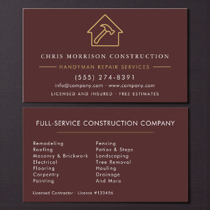 Tarjeta De Visita Construcción de Mano de Obra Burgundy Gold