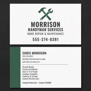 Tarjeta De Visita Construcción de Mano de Obra Verde Herramientas Pr