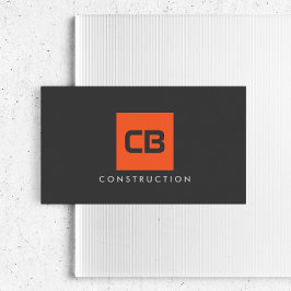 Tarjeta De Visita Construcción de monograma cuadrado naranja, electr