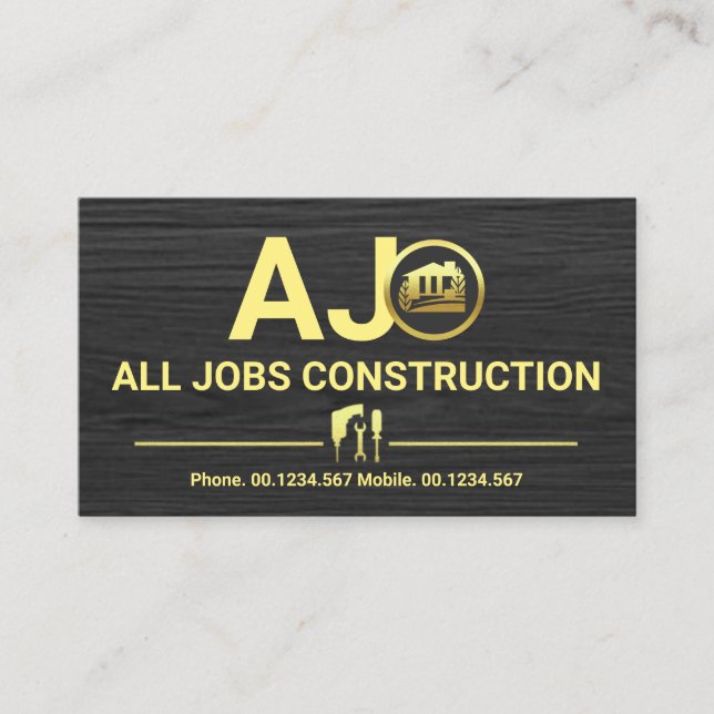 Tarjeta De Visita Construcción de monograma de madera gris (Anverso)