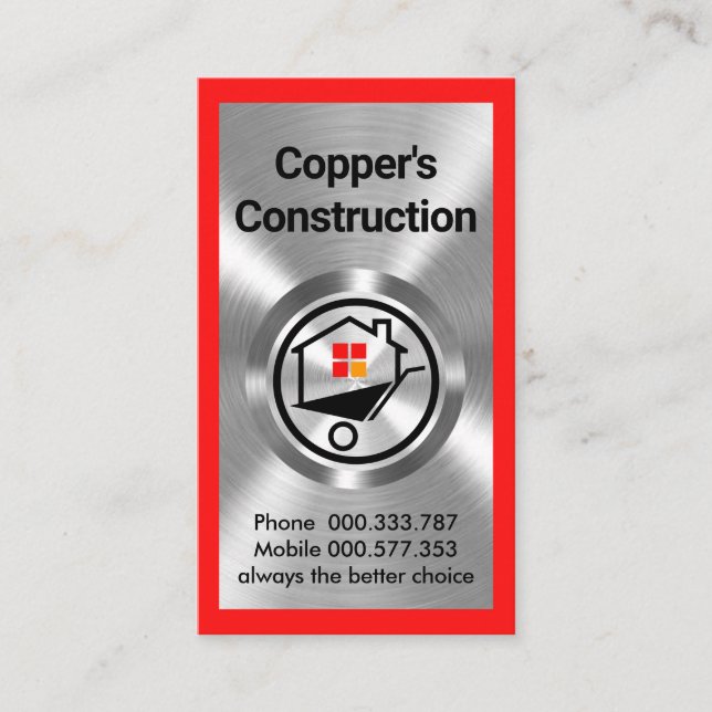 Tarjeta De Visita Construcción de obras Metalizado de plata (Anverso)