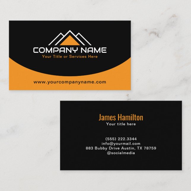Tarjeta De Visita Construcción de techo con logo de casa amarilla mo (Anverso / Reverso)