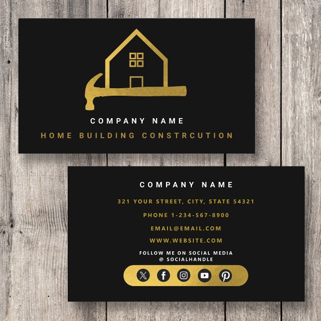 Tarjeta De Visita Construcción de viviendas de Black Gold Hammer (Black Gold Hammer Home Building Construction Business Card)