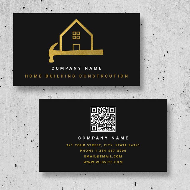 Tarjeta De Visita Construcción de viviendas de Black Gold Hammer (Black Gold Hammer Home Building Construction Business Card)