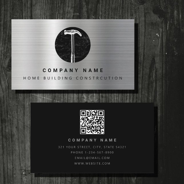 Tarjeta De Visita Construcción de viviendas de martillo Metalizado n (Black Metal Hammer Home Building Construction Business Card)