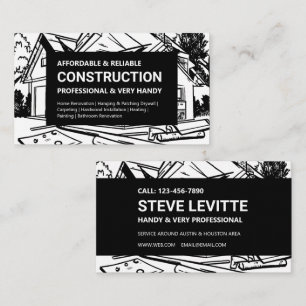 Tarjeta De Visita Construcción de viviendas en blanco y negro