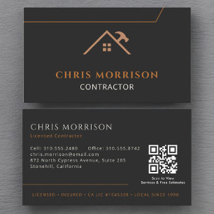 Tarjeta De Visita Construcción del contratista Código QR Cobre negro