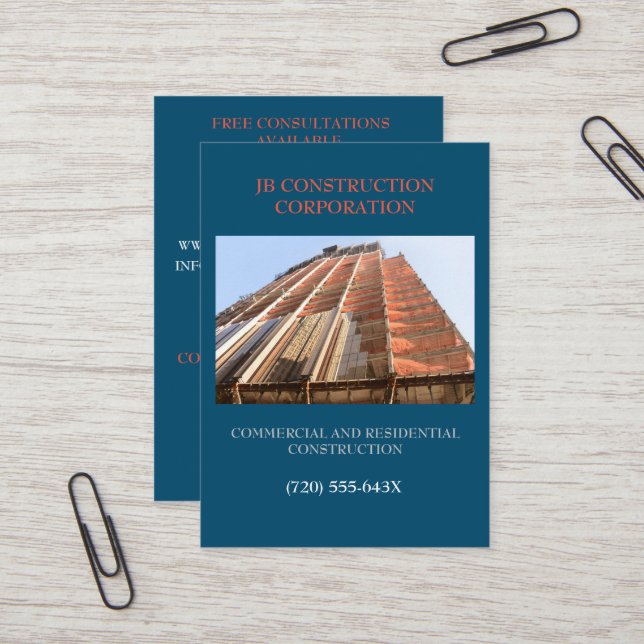 Tarjeta De Visita Construcción del edificio del consultor remodelado (Anverso/Reverso In Situ)