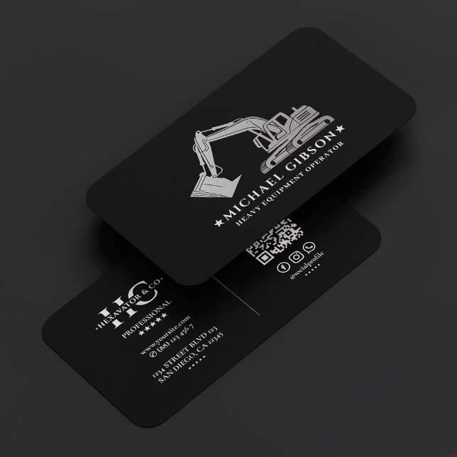 Tarjeta De Visita Construcción del operador de equipo pesado Plata n (Heavy Equipment Operator Construction Black Silver Business Card
)