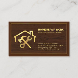 Tarjeta De Visita Construcción elegante de marco dorado de madera de