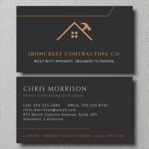 Tarjeta De Visita Construcción general del contratista Cobre negro