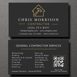 Tarjeta De Visita Construcción general moderna de oro negro Código Q