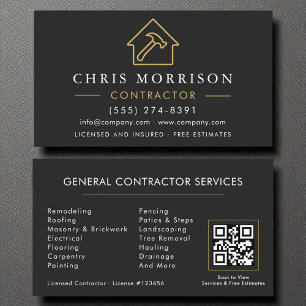 Tarjeta De Visita Construcción general moderna de oro negro Código Q