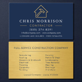 Tarjeta De Visita Construcción Industrial Azul Marino y Dorado 