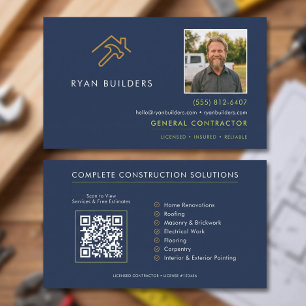 Tarjeta De Visita Construcción Logo Moderno Azul Marino Dorado
