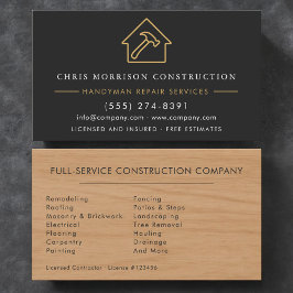 Tarjeta De Visita Construcción Manitas de Oro Madera Negra Moderna