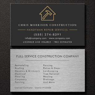 Tarjeta De Visita Construcción Mano de Obra Metálica Negro Oro