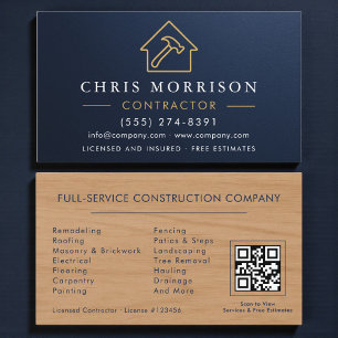 Tarjeta De Visita Construcción metálica Código QR Azul Marino