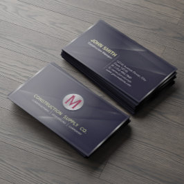 Tarjeta De Visita Construcción Metalizado enmarcada monograma negro 