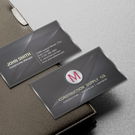 Tarjeta De Visita Construcción Metalizado enmarcada monograma negro 