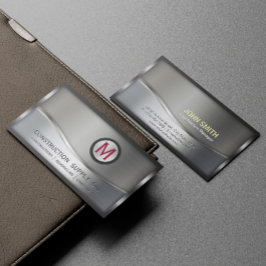 Tarjeta De Visita Construcción Metalizado enmarcada Monograma Plata 