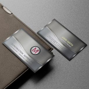 Tarjeta De Visita Construcción Metalizado enmarcada Monograma Plata 