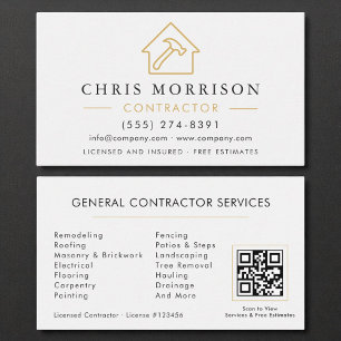 Tarjeta De Visita Construcción moderna Código QR de oro blanco Minim