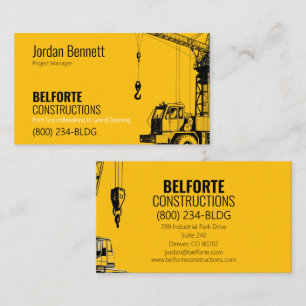 Tarjeta De Visita Construcción Moderna   Diseño Amarillo y Grúa