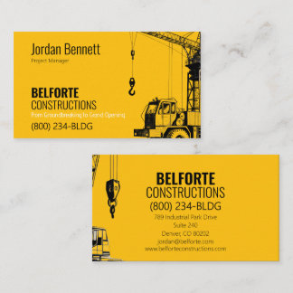 Tarjeta De Visita Construcción Moderna | Diseño Amarillo y Grúa