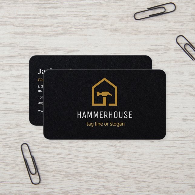 Tarjeta De Visita Construcción moderna en negro y dorado (Anverso/Reverso In Situ)