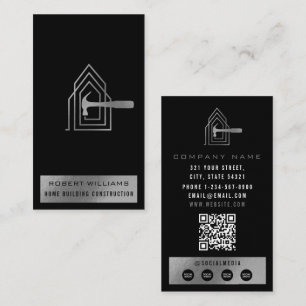 Tarjeta De Visita Construcción Moderna Negra Plata Edificio de Hogar