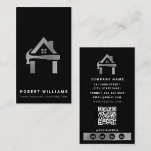 Tarjeta De Visita Construcción Personalizada Hogar Lujo Negro Plata