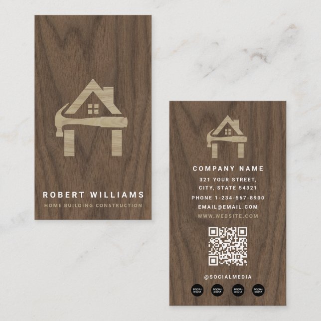 Tarjeta De Visita Construcción Personalizada Madera Hogar Edificio L (Anverso / Reverso)