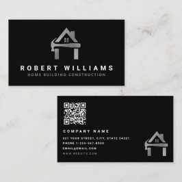 Tarjeta De Visita Construcción Personalizada Negra Plata Edificio de