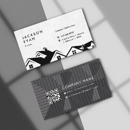 Tarjeta De Visita Construcción Profesional de Techos Negros y Blanco