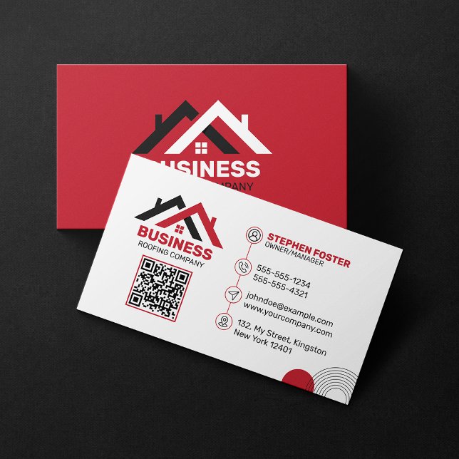 Tarjeta De Visita Construcción Profesional de Techos Rojo y Blanco (Subido por el creador)