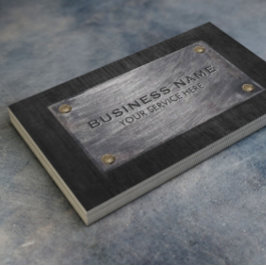 Tarjeta De Visita Construcción Profesional Madera Oscura y Metalizad