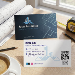 Tarjeta De Visita Construcción Residencial   Dibujante Darkblue