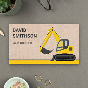 Tarjeta De Visita Construcción Rústica de Arpillera Bulldozer Excava