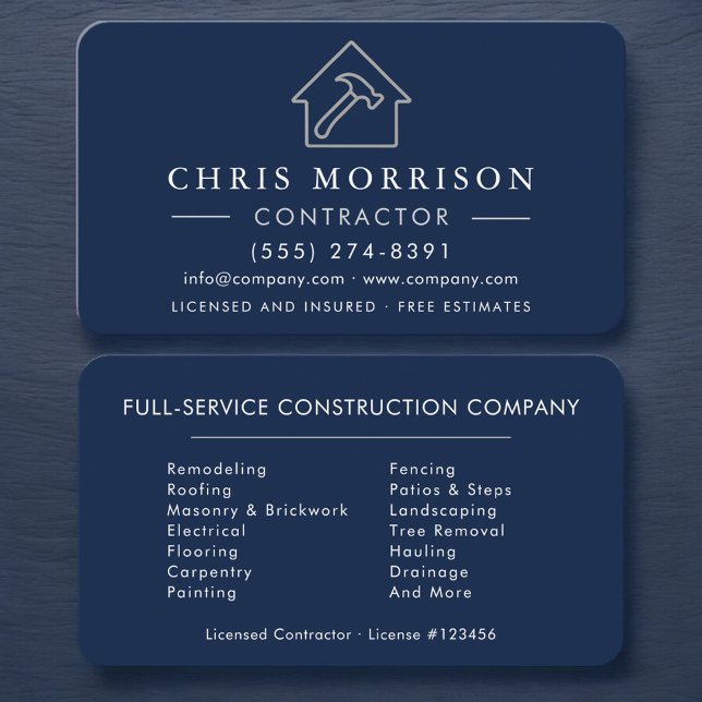 Tarjeta De Visita Construcción Simple de Edificios Azul Marino Plata (Subido por el creador)