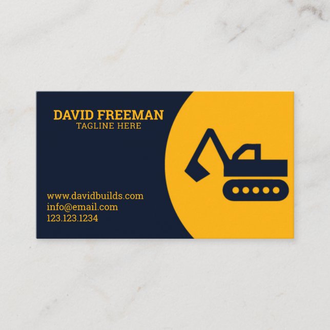 Tarjeta De Visita Construcción única de excavadoras azules y amarill (Anverso)